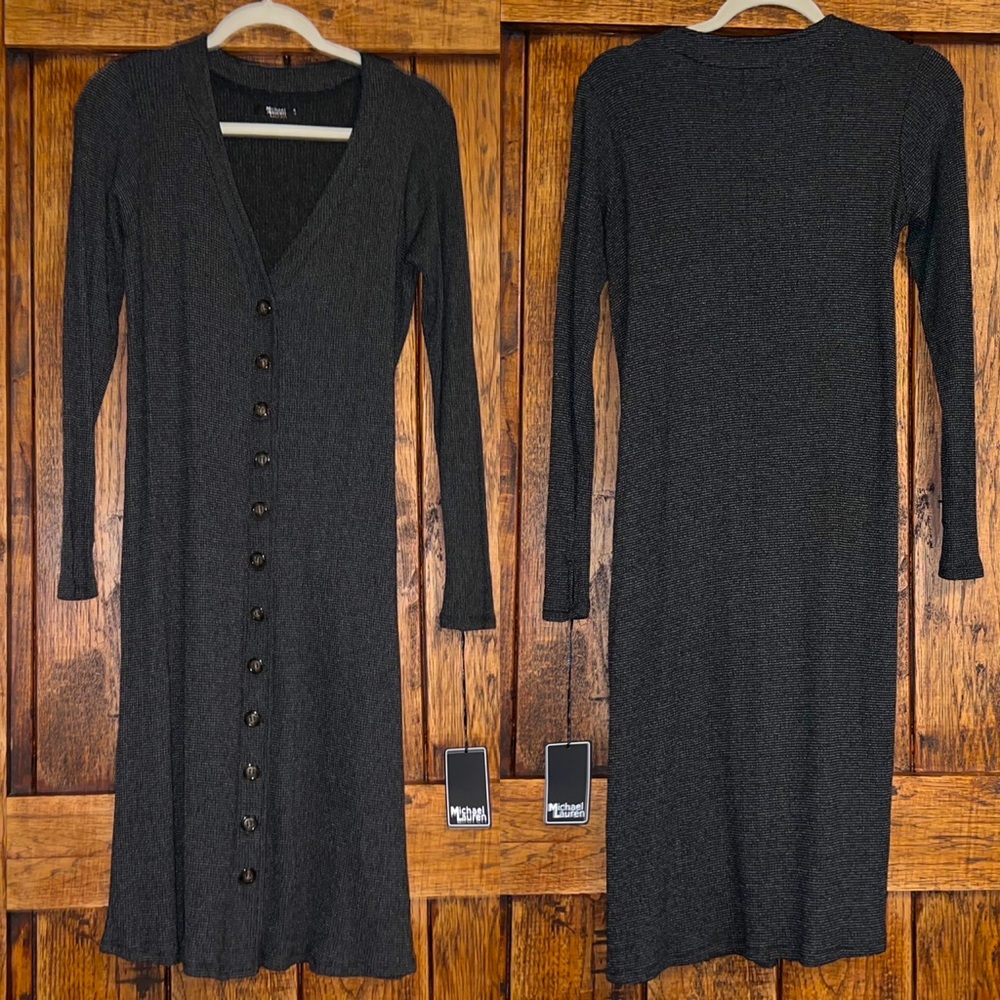 NWT Michael Lauren Button Front Duster Cardigan Sweater in Gray Size Medium